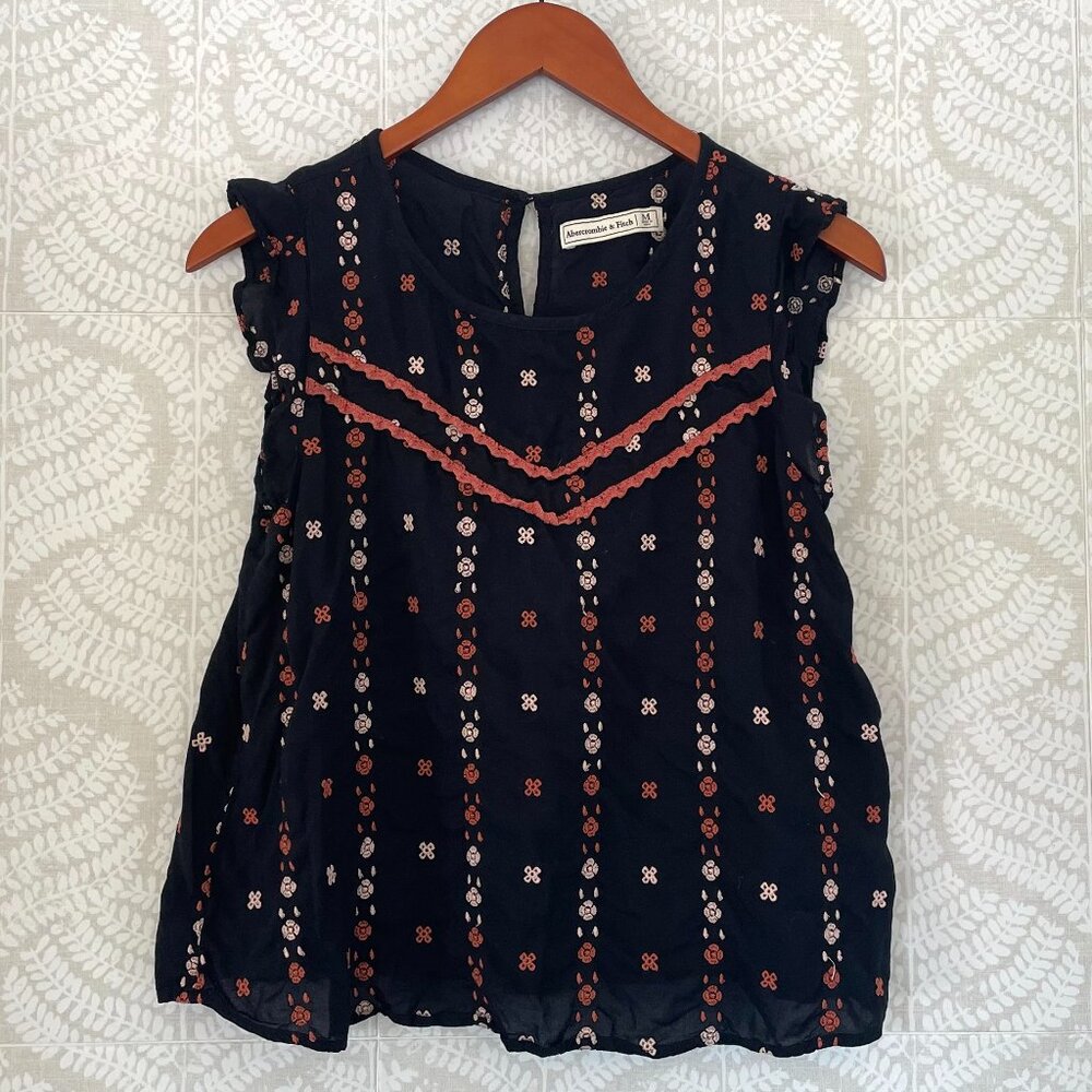 Abercrombie & Fitch Navy and Red Patterned Tank Top